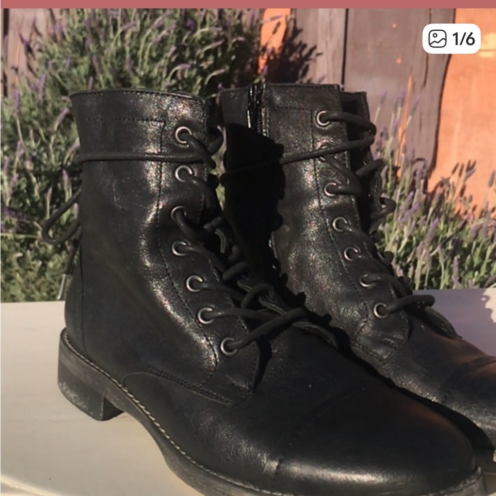 FREE PEOPLE Lace Up Boots Black Leather - Picture 7 of 7